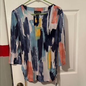 Softworks Brushstroke Print 3/4 Sleeve Tunic - Blue Multi